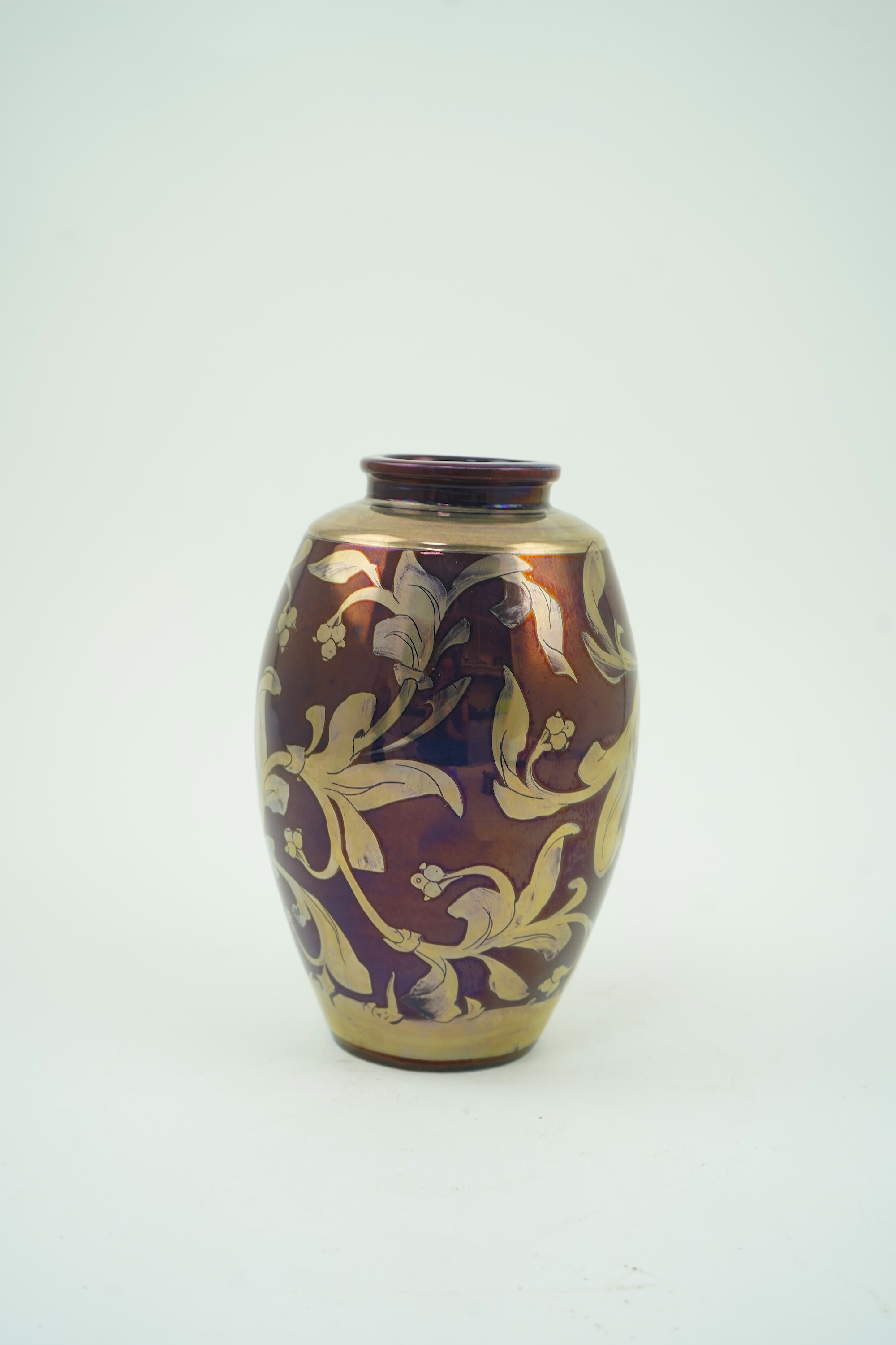 Jonathan Chiswell-Jones (b.1944): A silver and purple lustre pottery vase